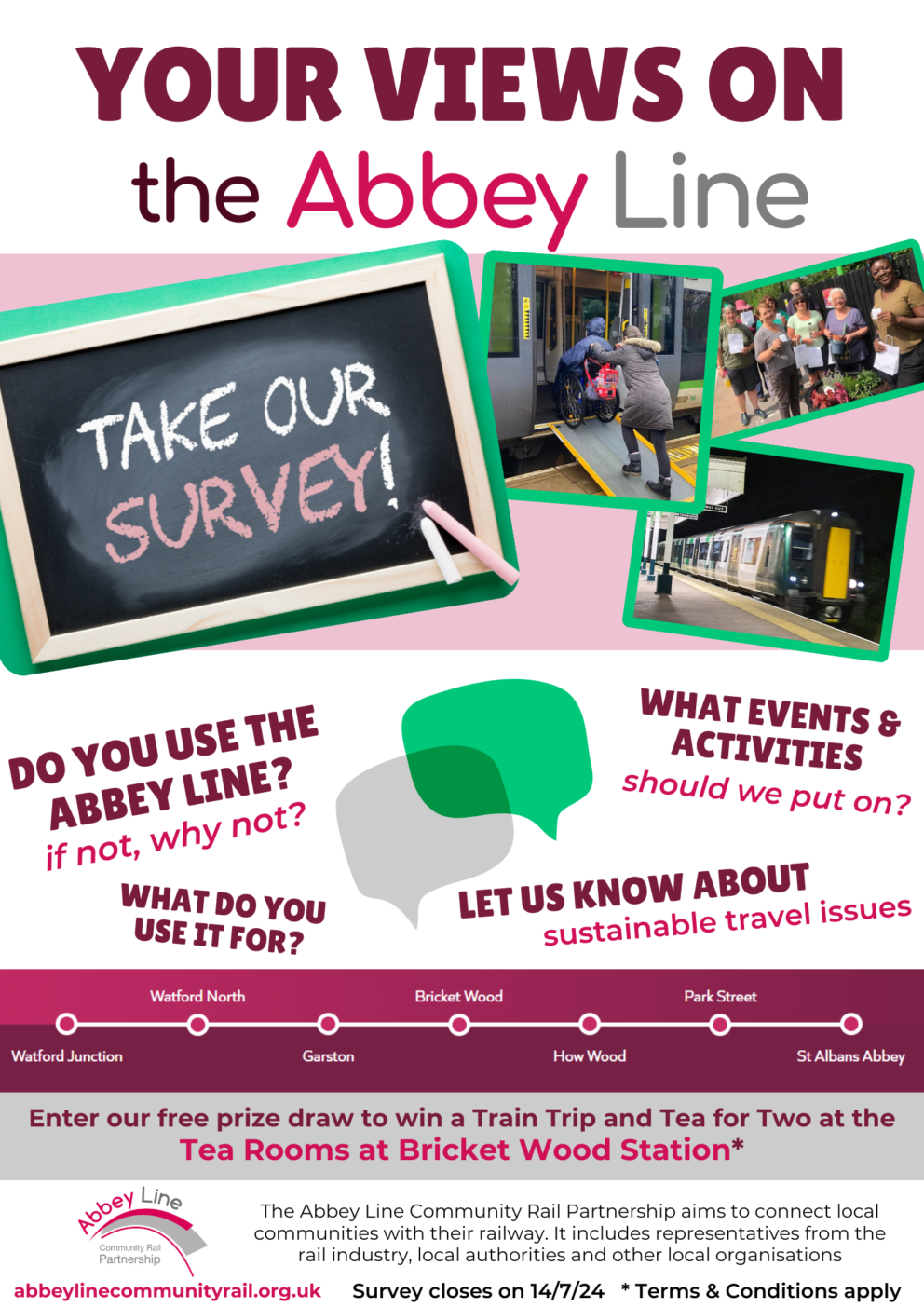 A leaflet promoting a rail survey. With images of community rail activities