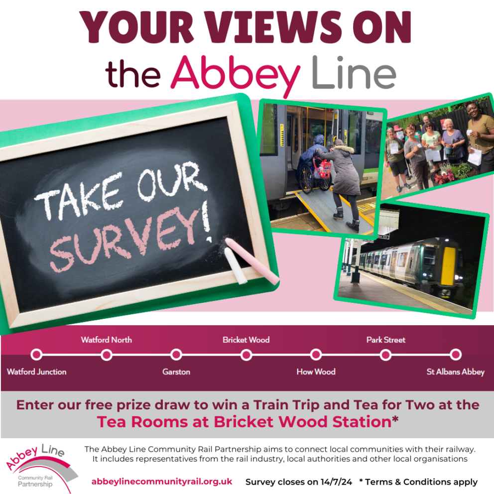 Leaflet promoting a survey. With images of community rail activities