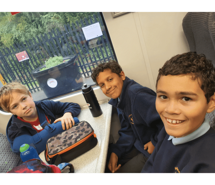 School children on a train