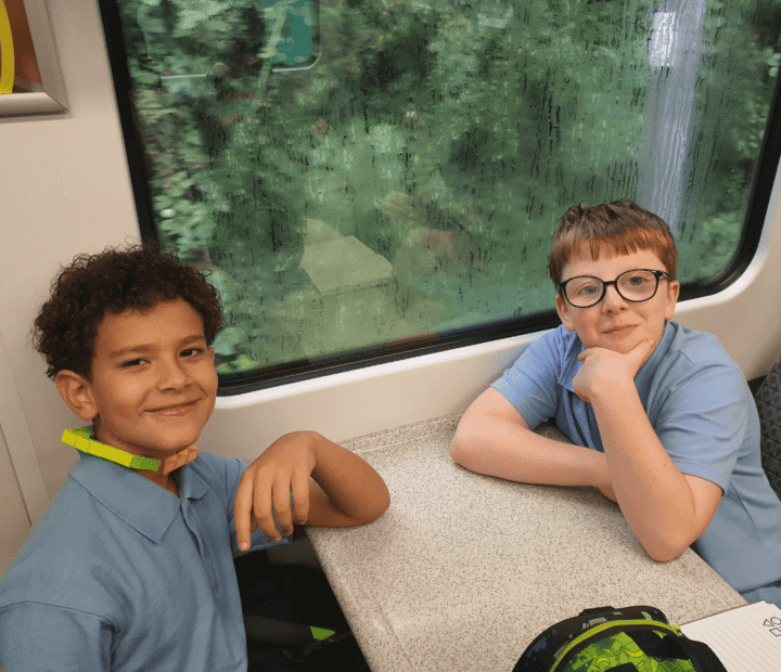 School children on a train