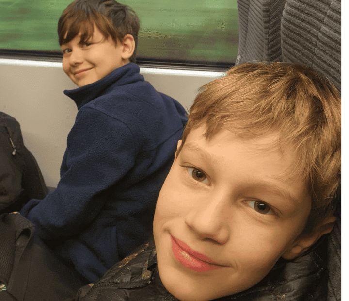 School children on a train