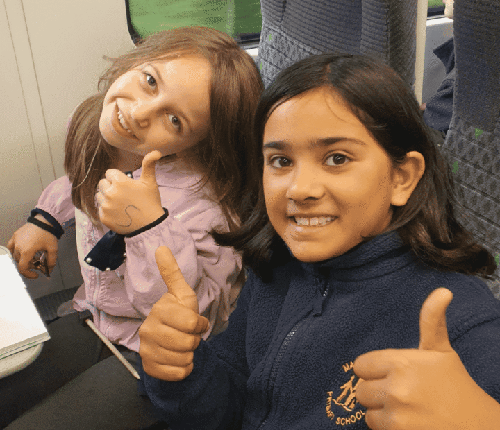 School children on a train