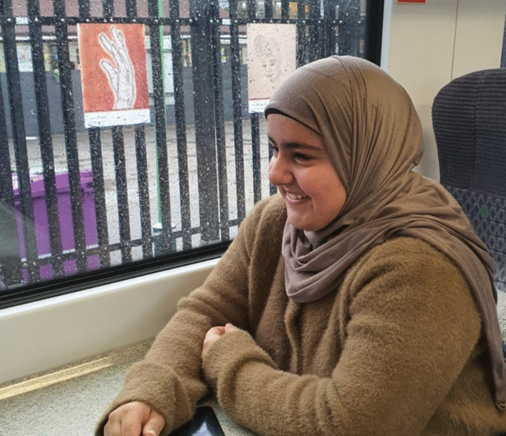 A student on a train