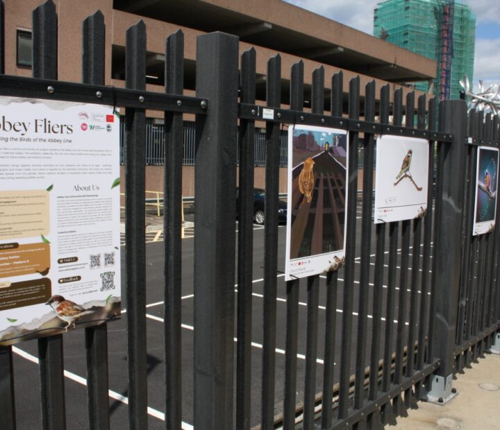 A community art exhibition at a railway station