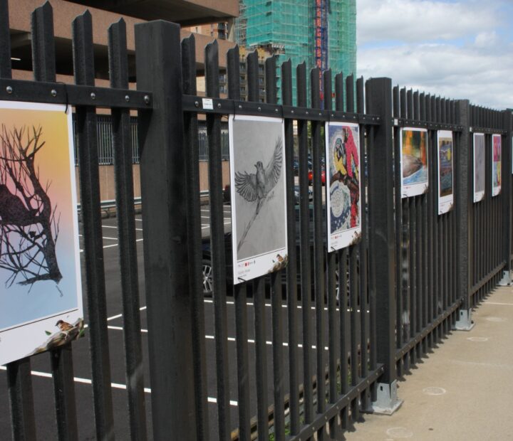 A community art exhibition at a railway station