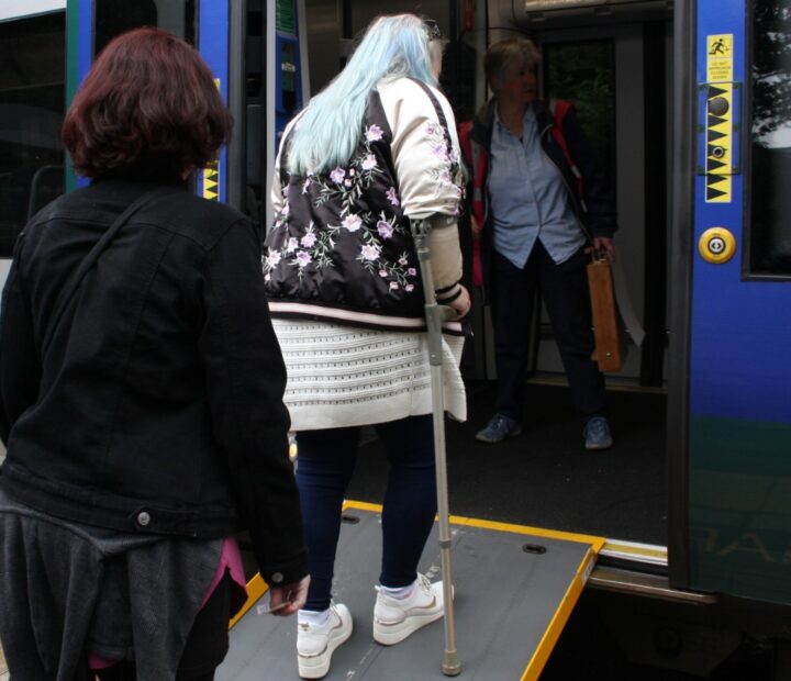People boarding a train